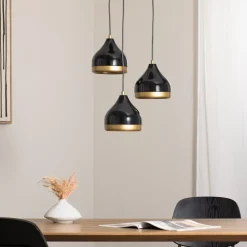 Pendellamper|Pendellamper ^ Opviq Hængelampe Yildo, 3 lyskilder, sort/guld, rund, Ø37 cm