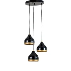 Pendellamper|Pendellamper ^ Opviq Hængelampe Yildo, 3 lyskilder, sort/guld, rund, Ø37 cm