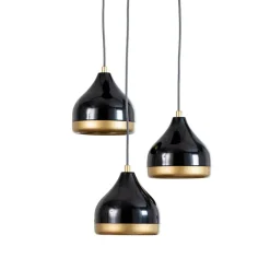 Pendellamper|Pendellamper ^ Opviq Hængelampe Yildo, 3 lyskilder, sort/guld, rund, Ø37 cm