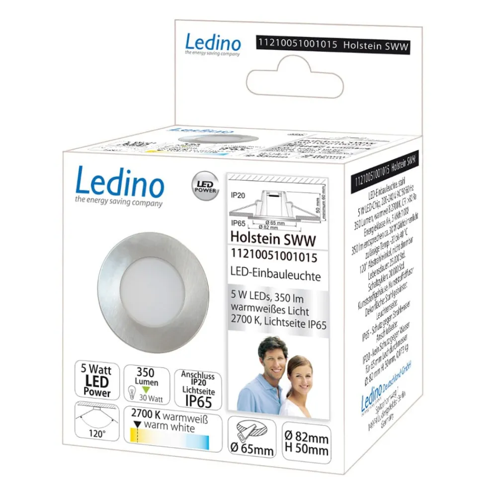 Nedgravet Udebelysning|Udendørs Loftlamper ^ Ledino Holstein LED indbygningslampe IP65 116° stiv stål