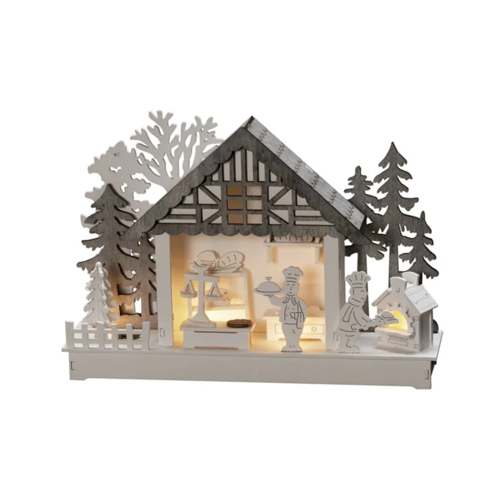 Julepynt|Vinduesdekoration ^ Konstsmide Christmas Hus og Bageri LED-adventsstage, batteridrift
