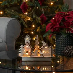 Dekorationsbelysning|Julepynt ^ Konstsmide Christmas Hus og Træ LED-adventsstage