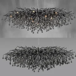 Lysekroner ^ Paul Neuhaus Icicle lysekrone, sort, glasophæng, længde 150 cm