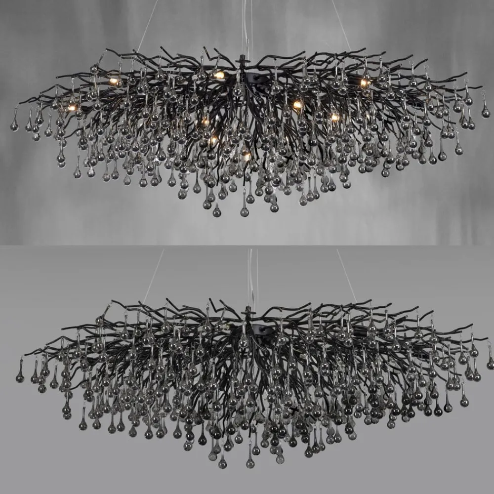 Lysekroner ^ Paul Neuhaus Icicle lysekrone, sort, glasophæng, længde 150 cm