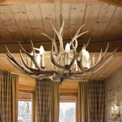 Lysekroner ^ Ideallux Ideal Lux Chalet lysekrone, beige, kunstharpiks, 8 lyskilder