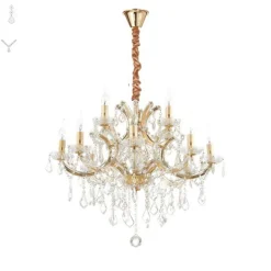 Ideallux Lysekroner > Ideal Lux lysekrone Napoleon, guldfarvet, krystal 12flg.