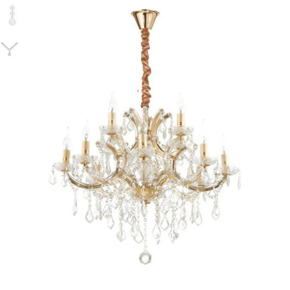 Ideallux Lysekroner > Ideal Lux lysekrone Napoleon, guldfarvet, krystal 12flg.
