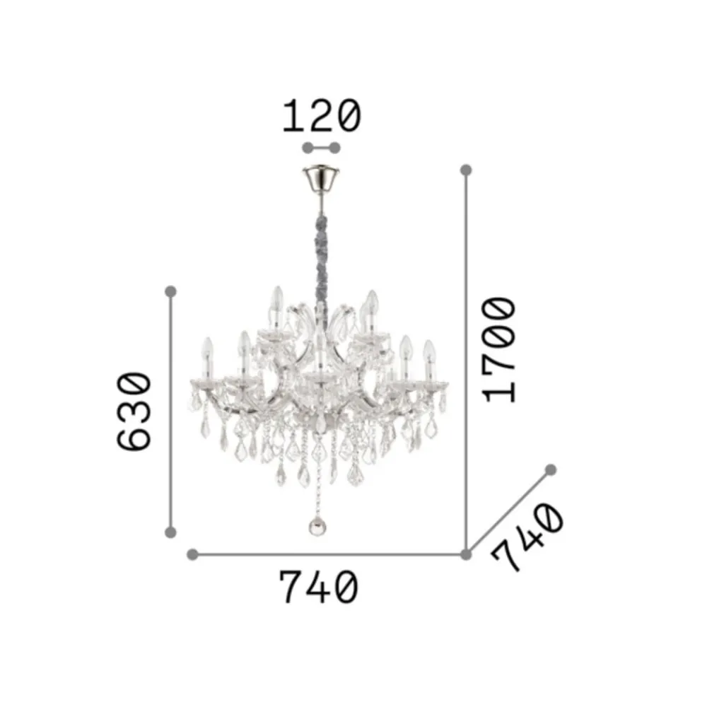 Ideallux Lysekroner > Ideal Lux lysekrone Napoleon, guldfarvet, krystal 12flg.