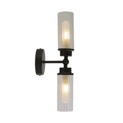 Væg- Og Spejllamper ^ Searchlight Imperial væglampe, sort, 2 lyskilder, stål, glas, IP44