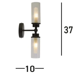 Væg- Og Spejllamper ^ Searchlight Imperial væglampe, sort, 2 lyskilder, stål, glas, IP44