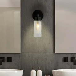 Væg- Og Spejllamper ^ Searchlight Imperial væglampe, sort, 1 lyskilde, stål, glas, IP44