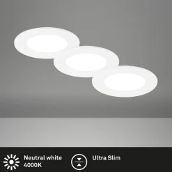Loftlamper|Indbygningsspots ^ Briloner Indbygningslampe Jeft, Ø 9 cm, hvid, sæt med 3, tænd/sluk, fast
