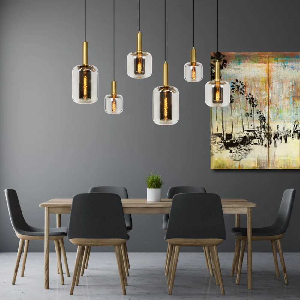 Lucide Pendellamper > Joanet hængelampe, røget grå/sort, glas, 132 cm lang