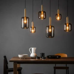 Lucide Pendellamper > Joanet hængelampe, røget grå/sort, glas, 132 cm lang