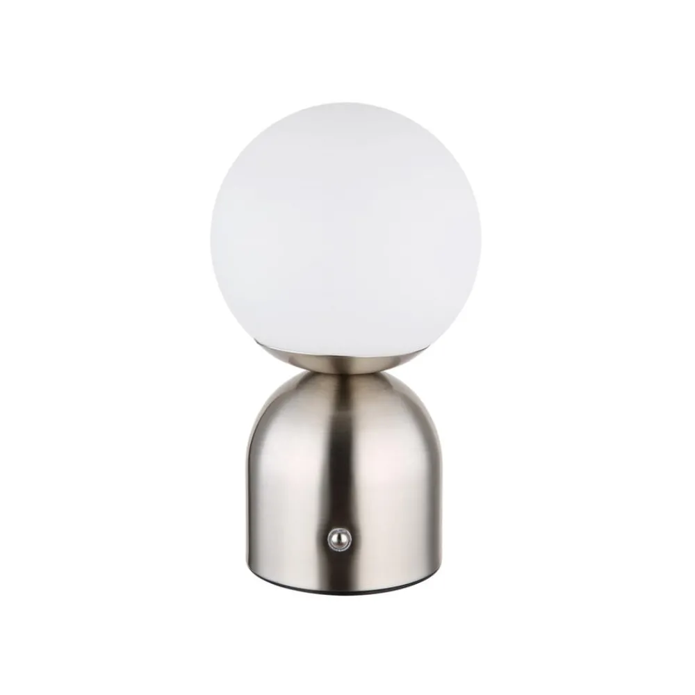 Bordlamper ^ Globo Julsy LED genopladelig bordlampe, nikkelfarvet, højde 21 cm, CCT