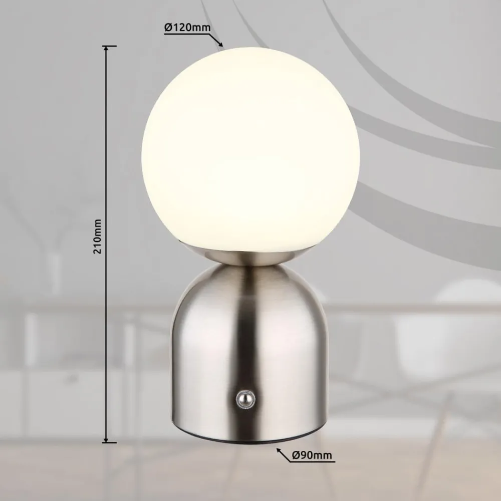 Bordlamper ^ Globo Julsy LED genopladelig bordlampe, nikkelfarvet, højde 21 cm, CCT