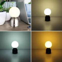Bordlamper ^ Globo Julsy LED genopladelig bordlampe, nikkelfarvet, højde 21 cm, CCT