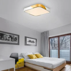 Loftlamper ^ JUST LIGHT. GmbH JUST LIGHT. Bila LED-loftslampe, hvid, 32x32 cm, træ