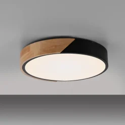 Gang|Loftlamper ^ JUST LIGHT. GmbH JUST LIGHT. Bila LED-loftslampe, sort, Ø 32 cm, træ