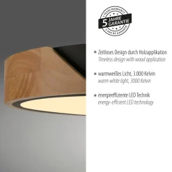 Gang|Loftlamper ^ JUST LIGHT. GmbH JUST LIGHT. Bila LED-loftslampe, sort, Ø 32 cm, træ