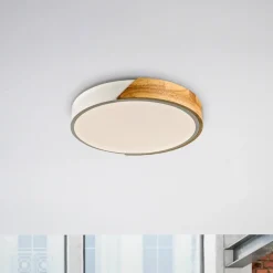 Gang|Loftlamper ^ JUST LIGHT. GmbH JUST LIGHT. Bila LED-loftslampe, hvid, Ø 32 cm, træ