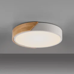 Gang|Loftlamper ^ JUST LIGHT. GmbH JUST LIGHT. Bila LED-loftslampe, hvid, Ø 32 cm, træ