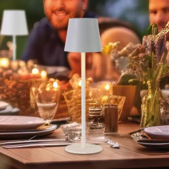 Terrassebelysning|Bordlamper ^ JUST LIGHT. GmbH JUST LIGHT. Euria LED-bordlampe, grå-beige jern IP54