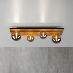 Loftlamper|Loftlamper ^ JUST LIGHT. GmbH JUST LIGHT. Grøn Stika loftlampe, lang, 4 lyskilder, træ