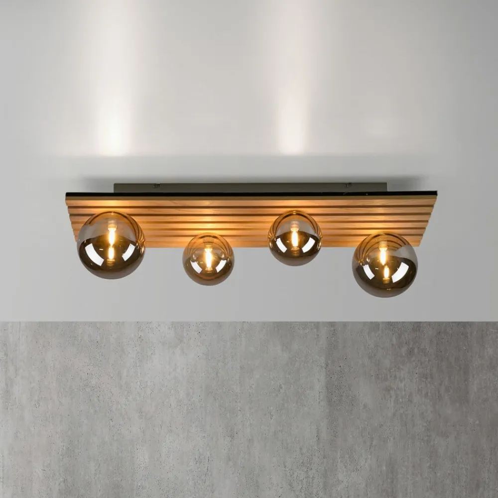 Loftlamper|Loftlamper ^ JUST LIGHT. GmbH JUST LIGHT. Grøn Stika loftlampe, lang, 4 lyskilder, træ