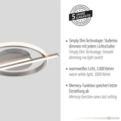 JUST LIGHT. GmbH Loftlamper|Loftlamper > JUST LIGHT. Korsa LED-loftslampe, stålfarvet, dæmpbar