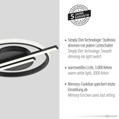 JUST LIGHT. GmbH Gang|Loftlamper > JUST LIGHT. Korsa LED-loftslampe, sort, Ø31 cm, dæmpbar
