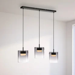 Pendellamper ^ JUST LIGHT. GmbH JUST LIGHT. LED-hængelampe Elio, røget glas, 3 lyskilder, sort