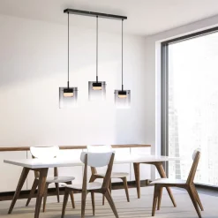 Pendellamper ^ JUST LIGHT. GmbH JUST LIGHT. LED-hængelampe Elio, røget glas, 3 lyskilder, sort
