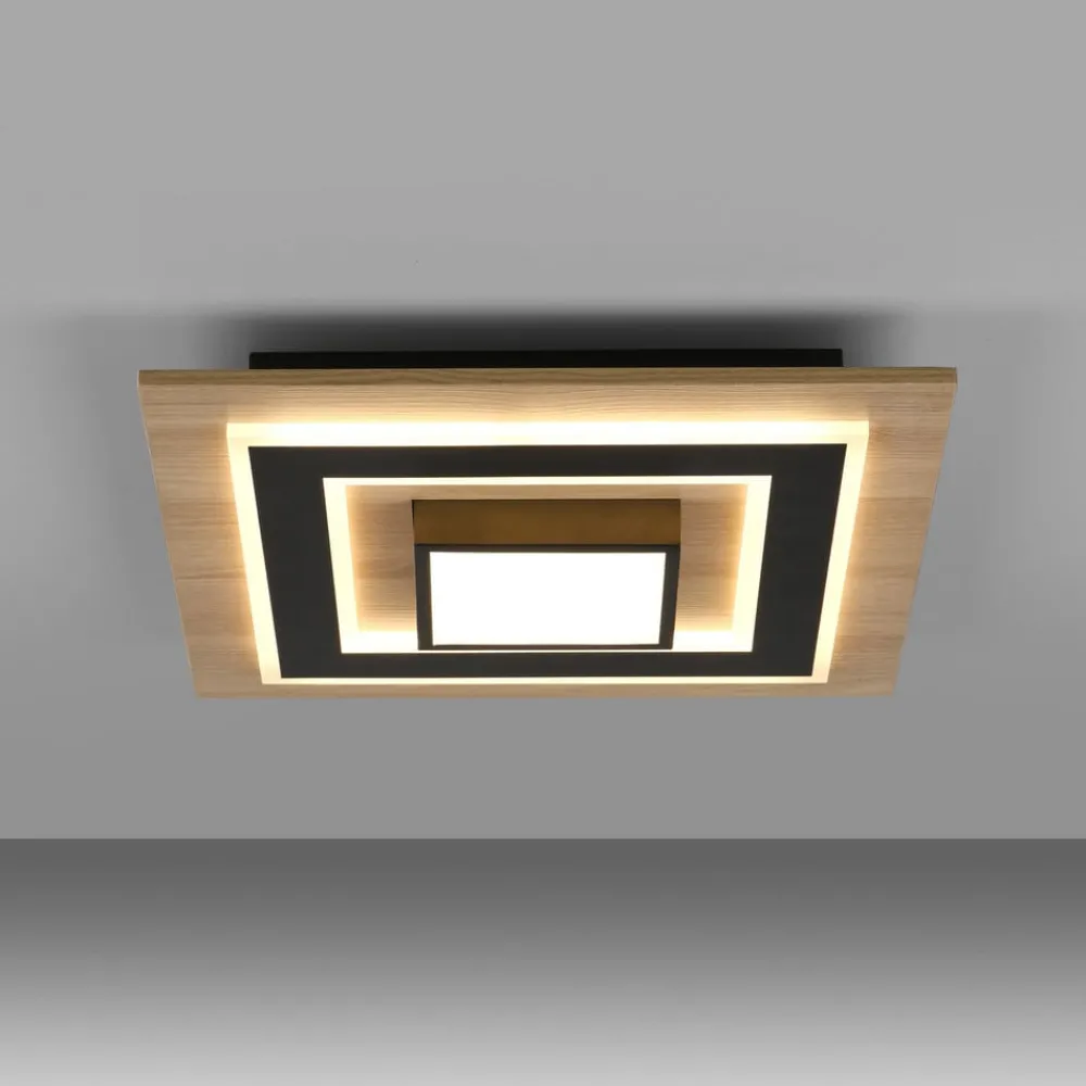 Loftlamper ^ JUST LIGHT. GmbH JUST LIGHT. LED loftlampe Tola, kantet, 2 lyskilder, træ, 3000 K