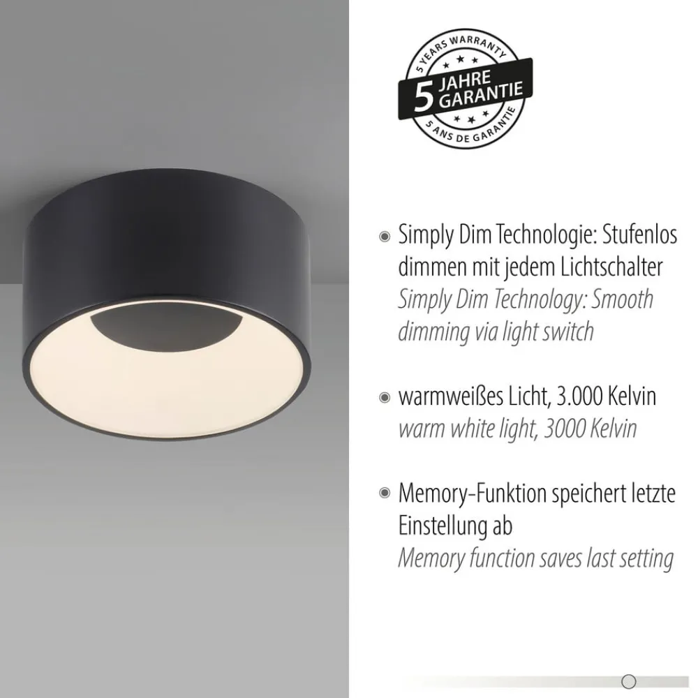 JUST LIGHT. GmbH Loftlamper > JUST LIGHT. LED-loftslampe Tanika sort, Ø16 cm, dæmpbar