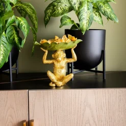 Møbel Og Interiør ^ KARE Banana Leaf dekorativ skål, guld/grøn, håndmalet