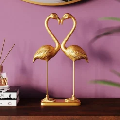 Møbel Og Interiør ^ KARE dekorationsfigur Flamingo Love, guldfarvet, højde 39 cm