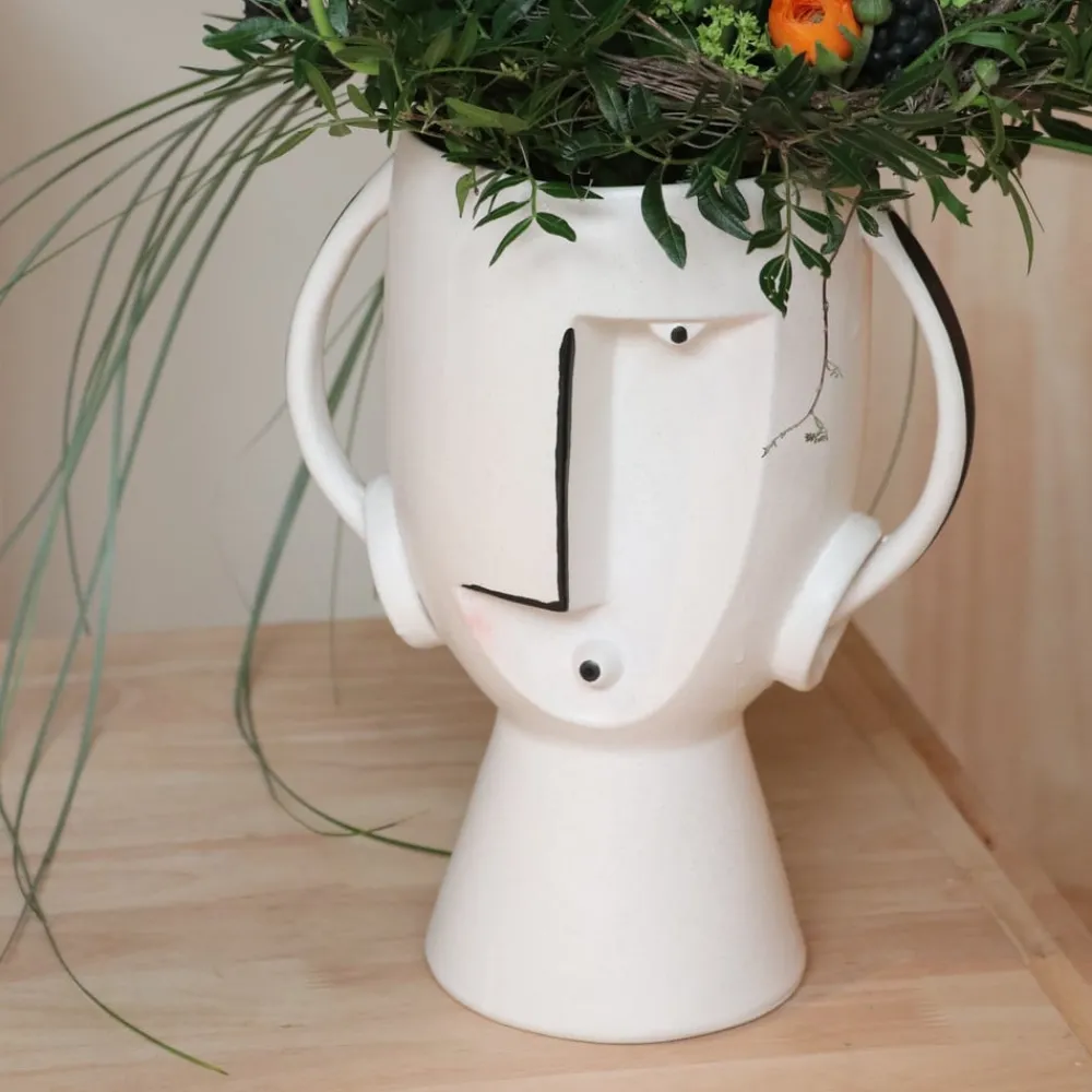 KARE Møbel Og Interiør > Face Pot-vase, højde 30 cm, glaseret stentøj, bemalet