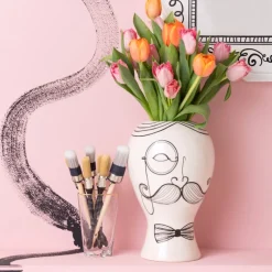 Møbel Og Interiør ^ KARE Favola Men-vase, højde 30 cm, keramik, sort/hvid