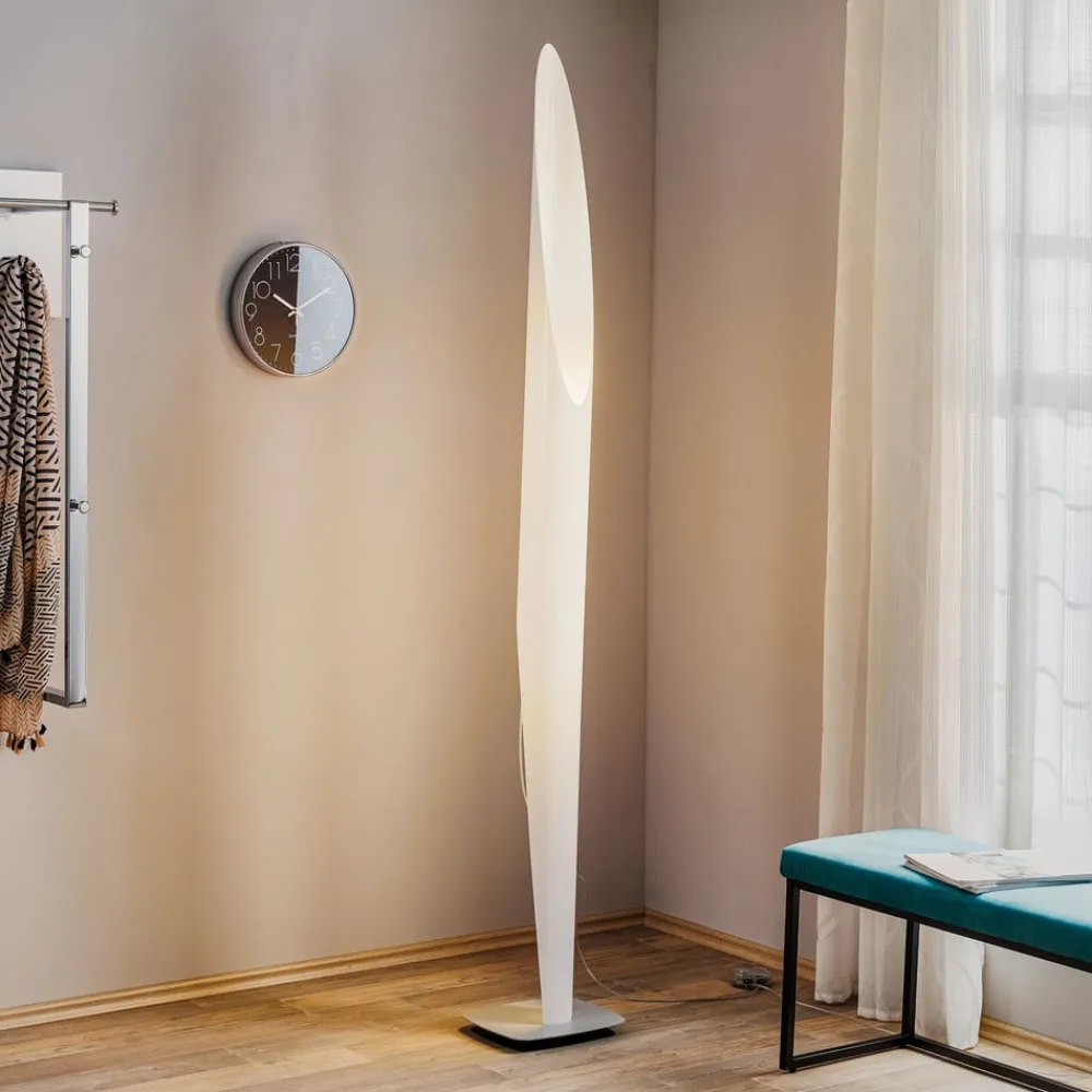 Gulvlamper|Gulvlamper ^ kdln gulvlampe Shakti, sølv, hvid satineret, højde 200 cm