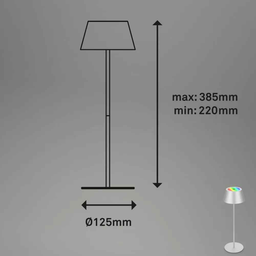 Briloner Terrassebelysning > Kiki LED-bordlampe, mat krom, IP44, 3.000 K, RGBW