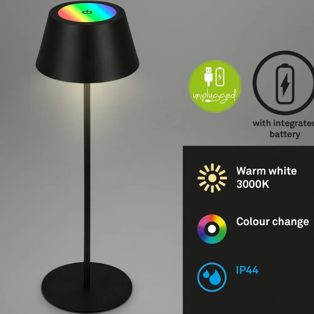 Briloner Terrassebelysning > Kiki LED-bordlampe, sort, IP44, 3.000 K, RGBW