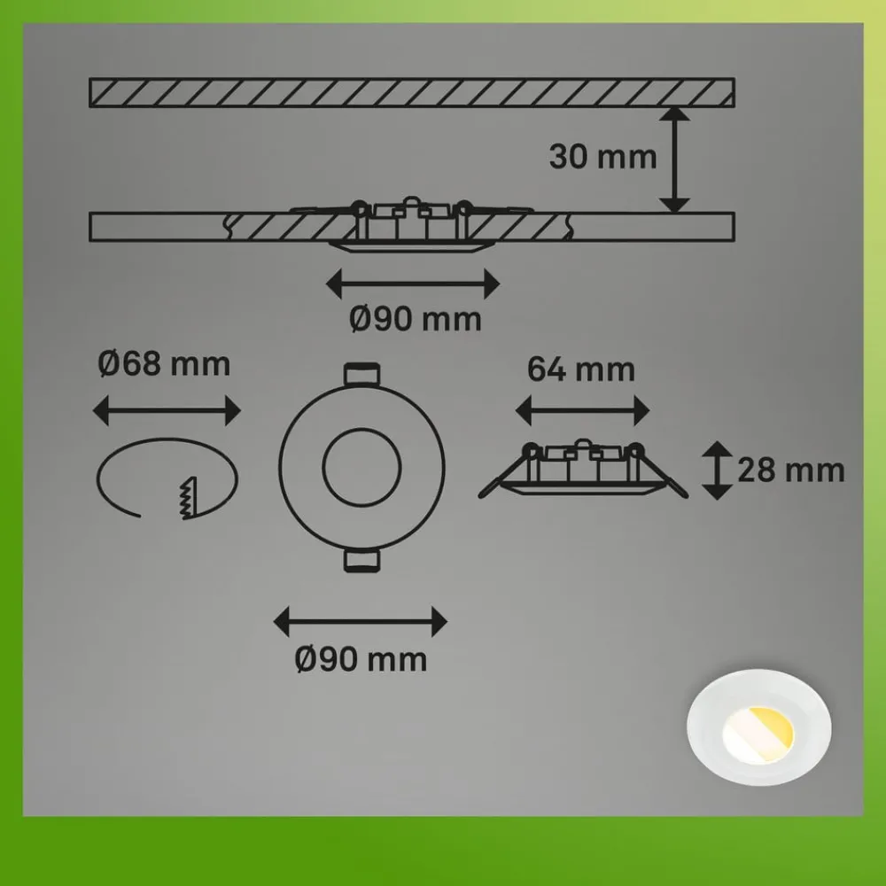 Briloner Loftlamper|Indbygningsspots > Klira indbygningslampe, hvid, Ø 9 cm, IP44, sæt med 3 stk