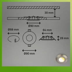 Briloner Loftlamper|Indbygningsspots > Klira indbygningslampe, mat nikkel, Ø9cm, IP44, dæmpbar, 3 stk