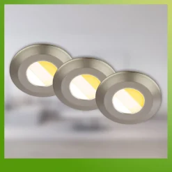 Briloner Loftlamper|Indbygningsspots > Klira indbygningslampe, mat nikkel, Ø9cm, IP44, dæmpbar, 3 stk
