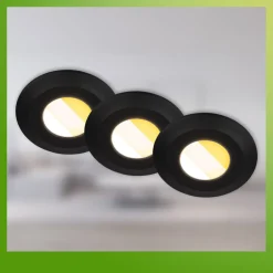 Briloner Loftlamper|Indbygningsspots > Klira indbygningslampe, sort, Ø 9cm, IP44, dæmpbar, 3 stk
