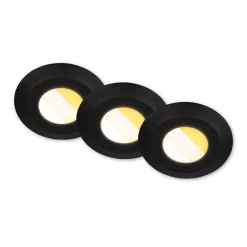 Loftlamper ^ Briloner Klira indbygningslampe, sort, Ø 9 cm, IP44, sæt med 3 stk