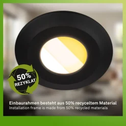 Loftlamper ^ Briloner Klira indbygningslampe, sort, Ø 9 cm, IP44, sæt med 3 stk