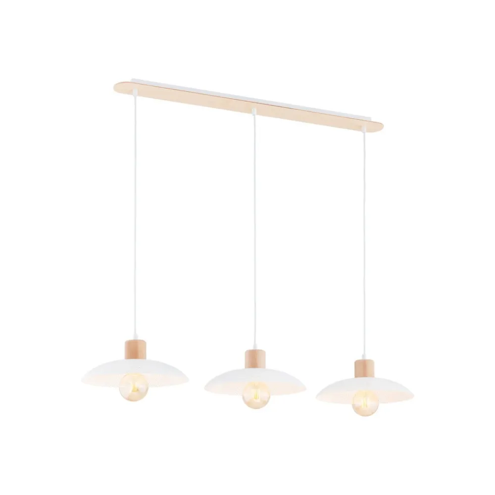 Pendellamper ^ EMIBIG LIGHTING Kobe hængelampe, 3 lyskilder, stål, træ, hvid
