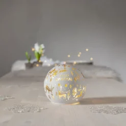 STAR TRADING Dekorationsbelysning|Julepynt > Kugleformet LED-lampe Merry X-Mas Ø 12cm hvidt glas batteridrevet